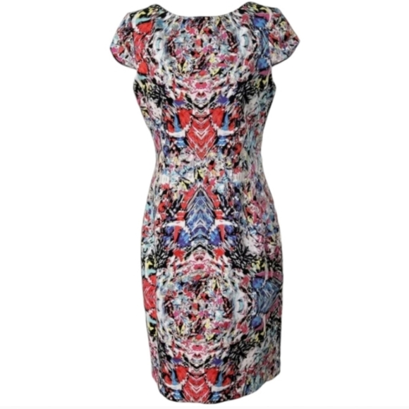 Tahari Dresses & Skirts - Tahari Dress Womens 14 Multicolor Geometric Print Cap Sleeve Crew Neck Sheath